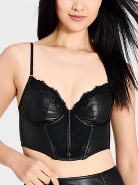 Faux Leather and Lace Lingerie Corset - Auden